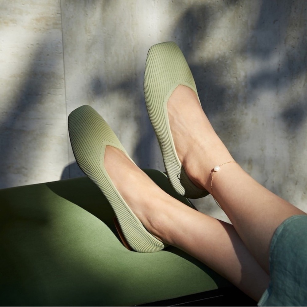 Ribbed Slip-On Ballet Flats in Olive Green